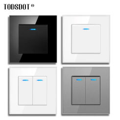 TODSDOT Luxury Crystal Tempered Glass Panel Power 1 Gang 2 Way Light Switch On / Off Wall Switch With LED Indicator 16A AC 250V