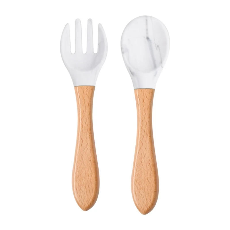 Description Picture 5 of item2PCS/Set Baby Feeding Spoon Fork Wooden Handle Spoon Fork Set Soft Silicone Tip Spoon Fork BPA Free Food Grade Infant Toddlers