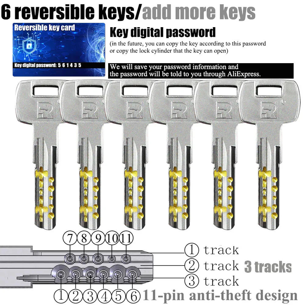 Description Picture 4 of itemCustomize the same key to open all cylinder doors European standard high quality Door lock 11-pin anti-theft lock cylinder