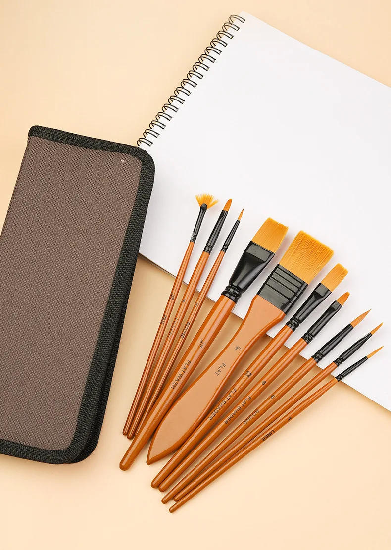 Description Picture 6 of item10pcs Premium Nylon Artist Paint Brush with Bag - Versatile Shapes for Acrylic,Oil, Watercolor Painting, Professionals,Beginners