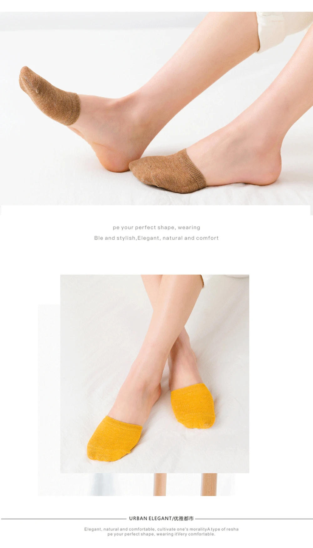 Description Picture 5 of item1Pair Women Summer Forefoot Half Foot Toe Cover Socks Invisible No Show Female Breathable Cotton Socks Candy Color