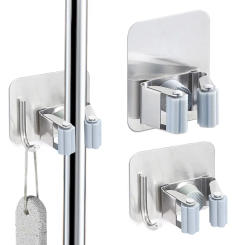 1-10PCS Wall Mounted Mop Holder Mop Hooks Waterproof Broom Hanger Adhesive Multi-Purpose Hooks Kitchen Bathroom Strong Hooks