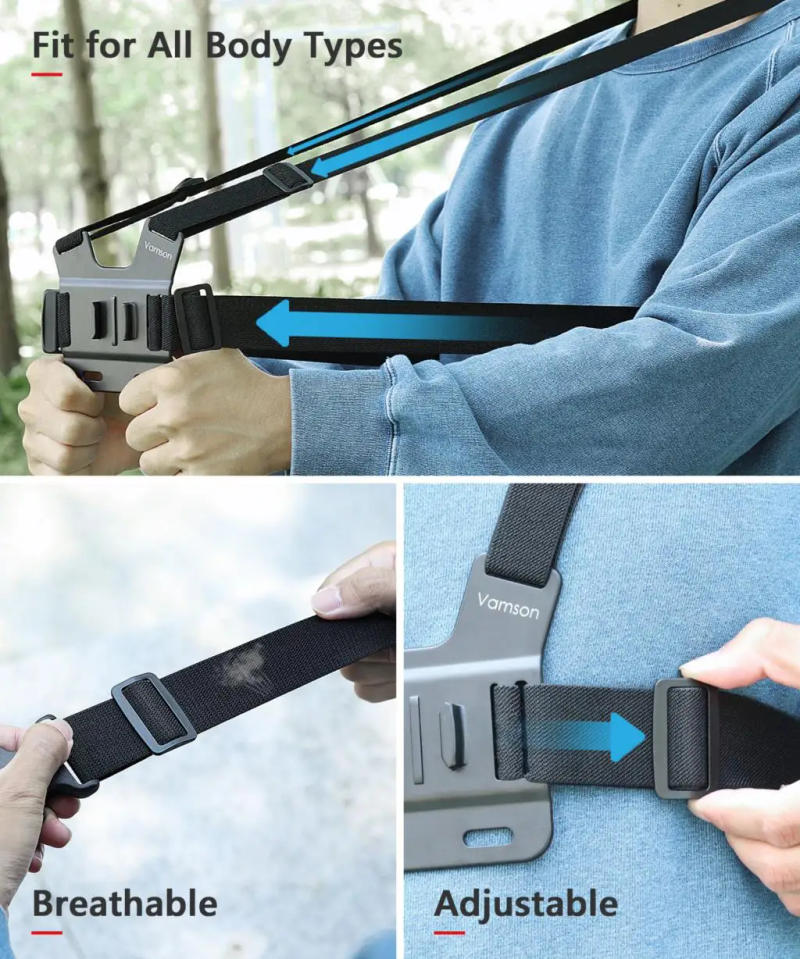 Description Picture 6 of itemVamson Chest Strap Mount Belt for CellPhone iPhone 14 Accessories Chest Harness for Gopro 11 10 9 Insta360 X3 DJI Action Camera
