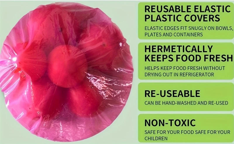 Description Picture 5 of item20/60pcs Durable Food Storage Covers for Bowls Elastic Plate Covers Vacuum Bags Fruits Saran Wrap for Kitchen Food Fresh Seal