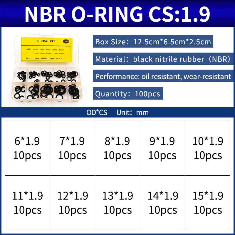 Description Picture 6 of itemBoxcs1.9mm Boxcs2mm boxed nitrile silicone fluorine rubber repair kit sealing valve waterproof combination kit gasket o-ring