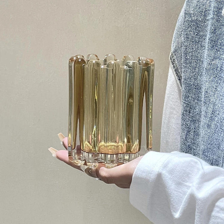 Description Picture 3 of itemWave Edge Stripe Makeup Brush Bucket Eyebrow Pencil Holder Simple Glass Ornament Desktop Storage Container