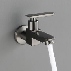 Gun gray mop pool faucet, household balcony, bathroom, single cooling, quick opening outdoor extended faucet, splash proof black