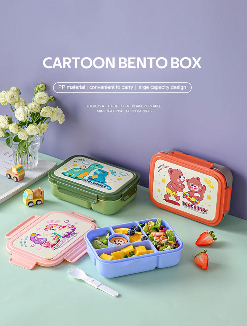 Description Picture 2 of itemCartoon Kids Bento Lunch Box With 4 Compartments Sauce Container Microwave Lunchbox for Children Leakproof Bento Box for School