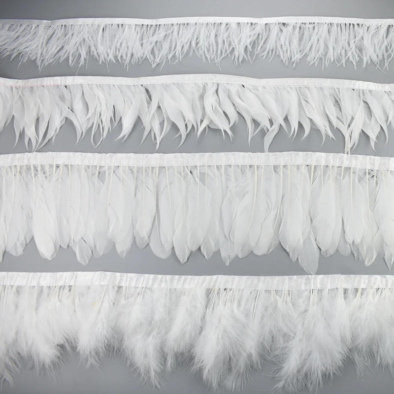 Description Picture 6 of item1Meters White Black Pheasant Feathers for Clothes Ribbon on Tape Rooster Goose Turkey Marabou Ostrich Fringe Trim Sewing Decor