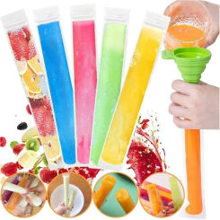 Transparent Ice Cream Bag Reusable Ice Popsicle Bags with Funnel Zip Lock Ice-Making Bags for Summer