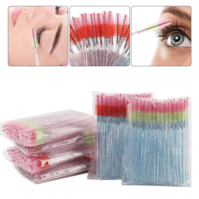 Description Picture 3 of item50pcs Crystal Handle Lash Brush Mixed Color Bristles Mascara Wands Eyelash Extension Brow Grafting Micro Cosmetic Brush Tools