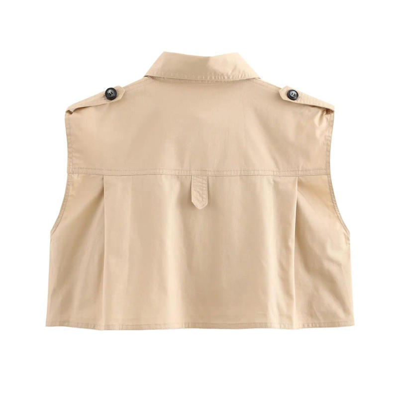 Description Picture 6 of itemTRAFZA Women Summer Fashion Lapel Button Sleeveless Asymmetry Decorate Short Vest Top+Solid Casual Slim Zipper Shorts Suit