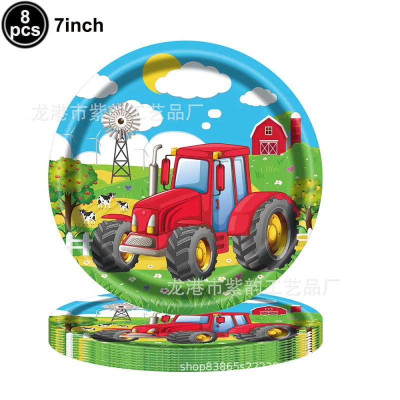 Description Picture 4 of itemFarm Tractor Theme kids Birthday Disposable Tableware Party Decor Boy Girl Tractor Birthday Party Supplies Plates Cups Napkin