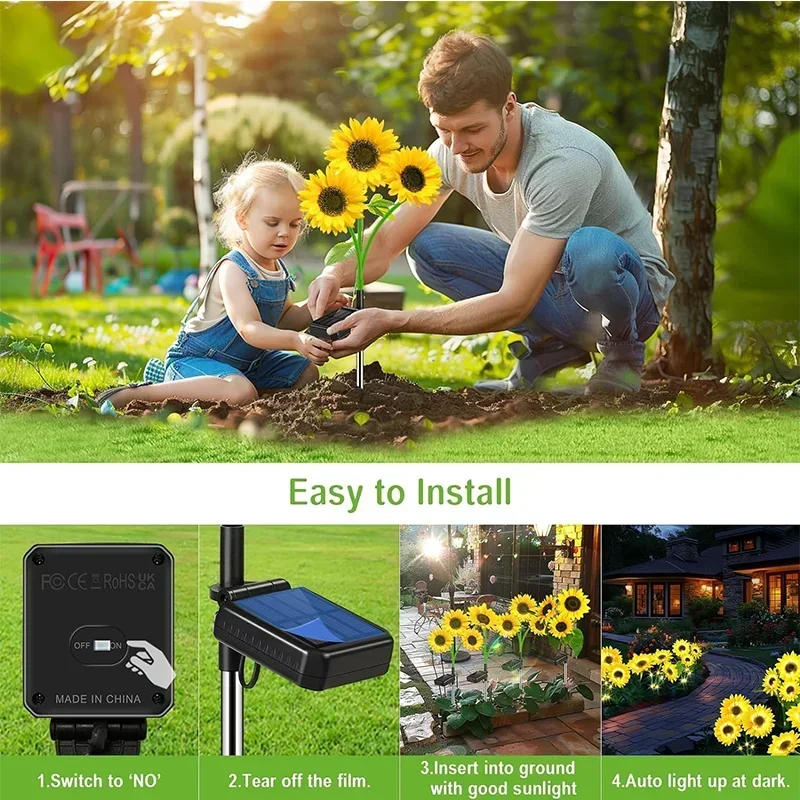 Description Picture 4 of itemSunflower Outdoor LED Solar Lawn Light IP65 Waterproof Pathway Yard Wedding Holiday Garden Decoration Solar Flowers Lamp