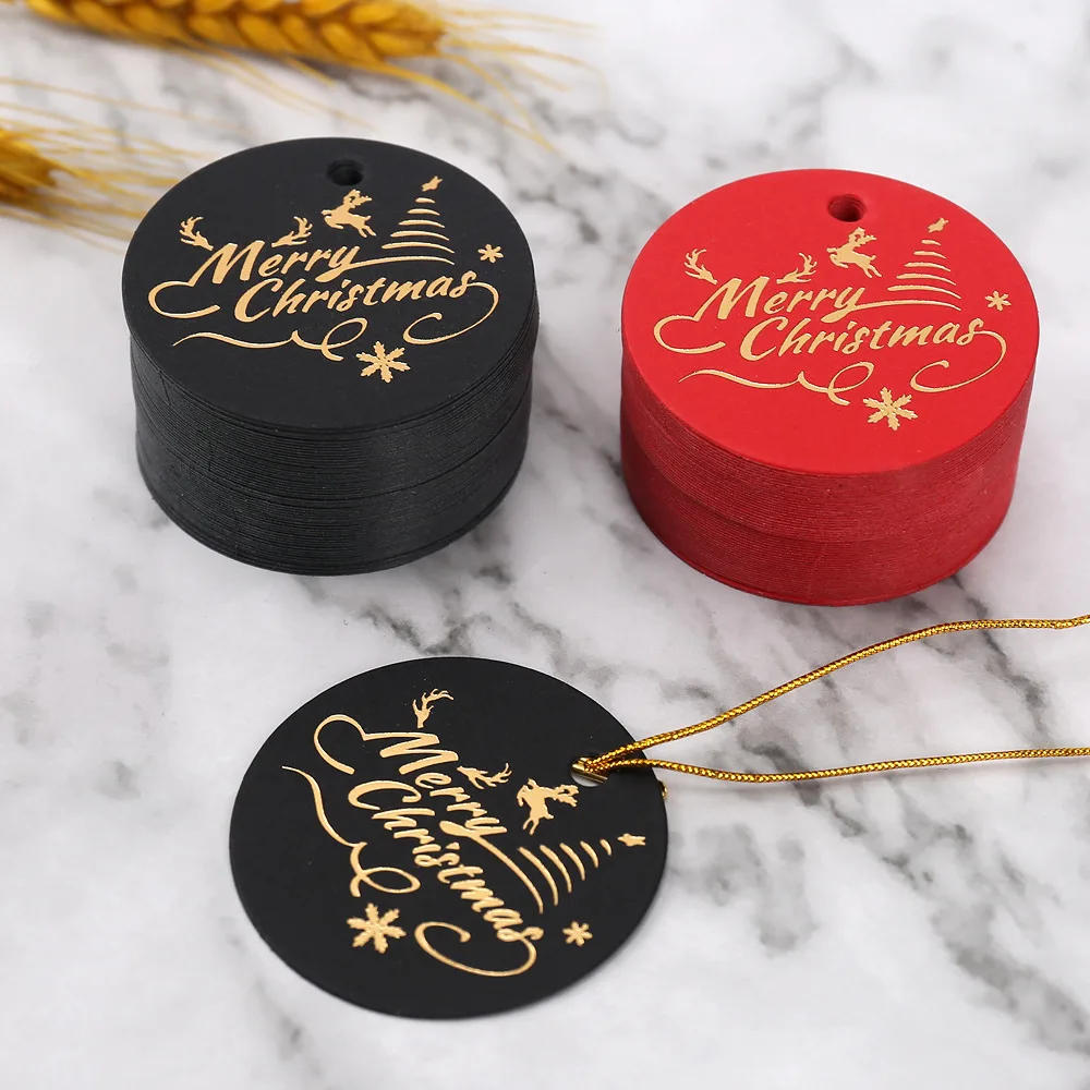 Description Picture 4 of item50pcs Bronzing Merry Christmas Tags Gift Hang Labels Round Paper Tag Decorations for Xmas Tree DIY Crafts Garment Clothing Tags