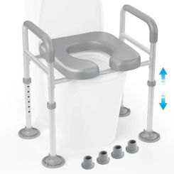 Raised Toilet Seat 7 Height Adjustable with Handles 350lbs Weight Capacity Cozy Padded Safety Frame Easy Clean Toilet Riser