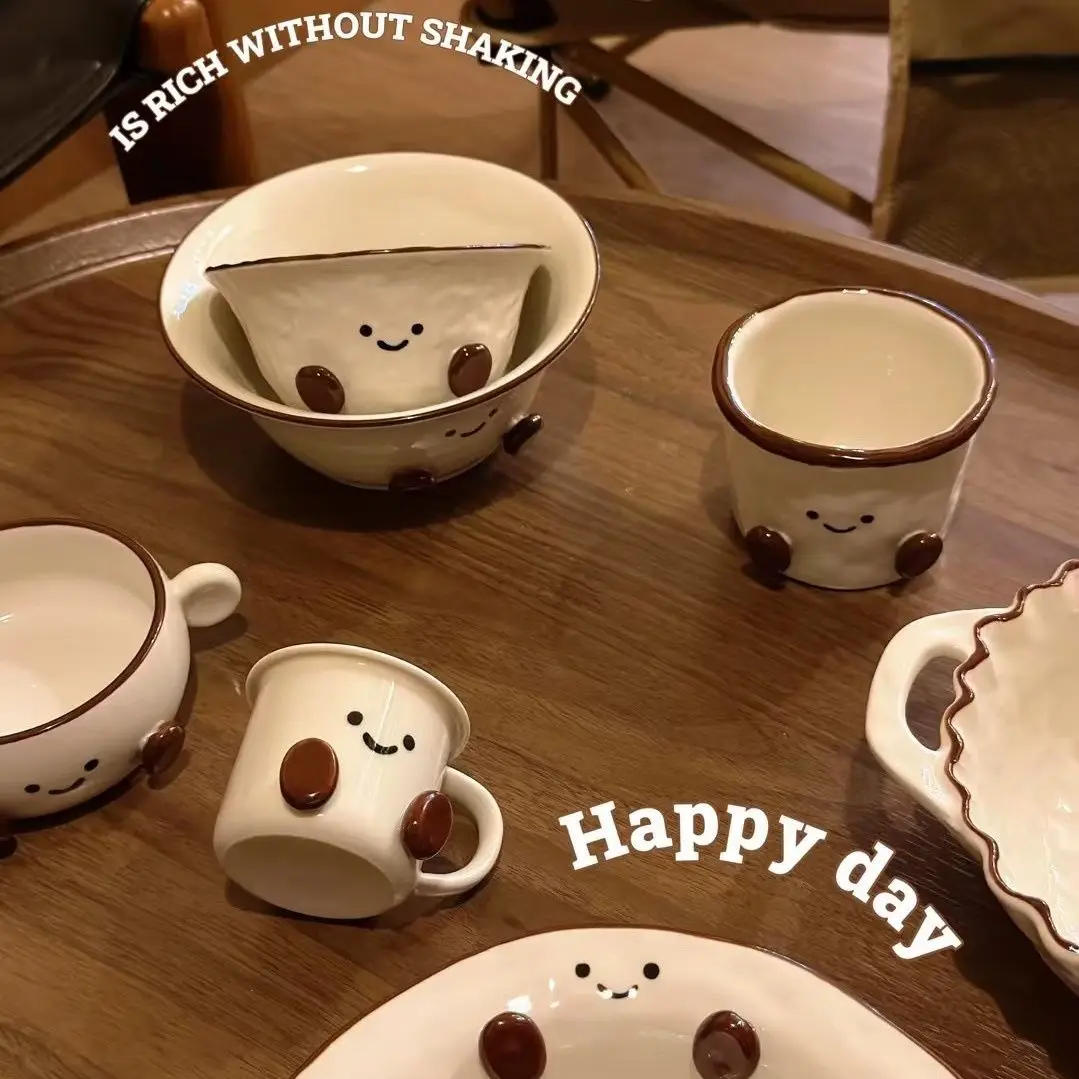 Description Picture 4 of itemCute Footed Ceramic Mug Set, Hand-painted Underglaze Color Plate,Salad Yogurt Noodle Bowl, Double Ear Bowls,Kitchen Utensil Gift