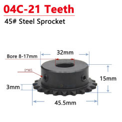 1pc 21 Teeth 04C Industrial Drive Sprocket  21T 45# Steel Chain Gear Bore 8 10 12 14 15 16 17mm Pitch 6.35mm