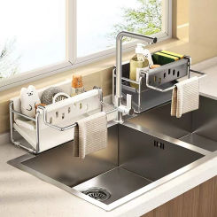 Stainless steel kitchen shelf, sink towel rack, drain basket, kitchen utensil rack, countertop dishcloth storage rack