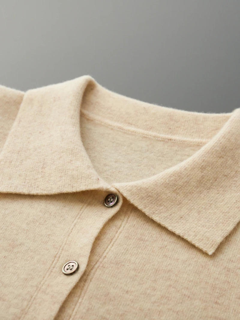 Description Picture 6 of itemMen Wool Cardigan Sweater POLO Collar Shirt 100% Merino Wool Spring Autumn Soft Comfort Long Sleeve Knitwear Smart Casual Tops