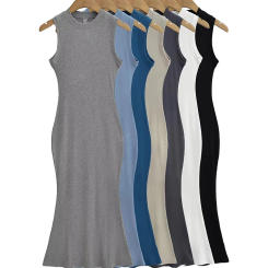 Summer Tank Sleeveless Dress Women Knits Soft Strechable Slim Midi Dresses