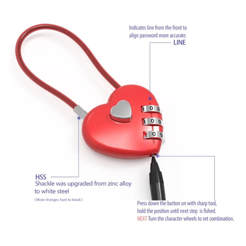 Description Picture 2 of itemSolid Wish-Lock Heart Padlock for Lovers Wedding Padlock Long Wire Rope-Lock Anniversary Valentines Day Gift