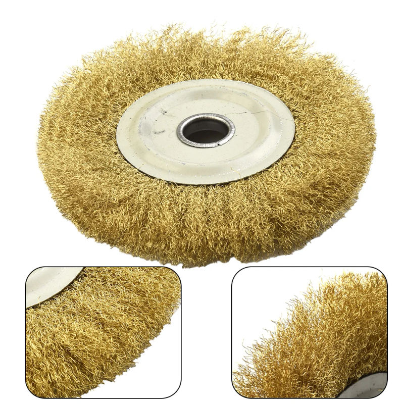 Description Picture 2 of item5Inch Wire Brush Pure Copper Wire Wheel Round Brass Brush Soft Wire Brush Wheel For Bench Grinder Metal Polishing Deburring Tool