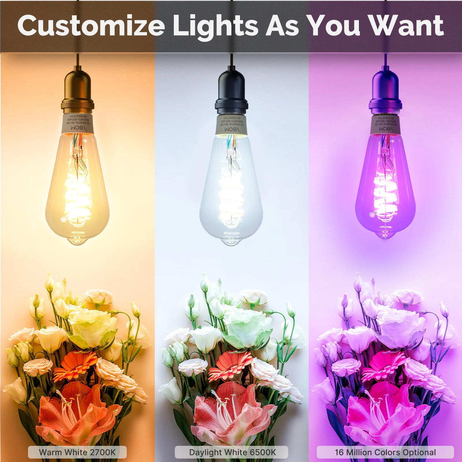 Description Picture 4 of itemMOES Tuya WiFi Smart ST64 Edison LED Light Bulbs 16 Million RGB Color Changing 2700K-6500K Dimmable Work with Alexa/Google Home