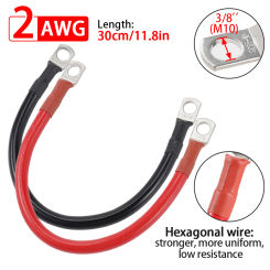 Soft Silicone Tinned Copper Wire 2AWG 30cm Car Battery Connection Line Cable With M8 Connecting Piece For Inverter Car Solar
