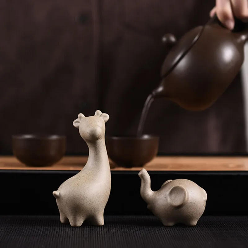 Description Picture 4 of item1Pc Crude Pottery Zodiac Tea Pet Ornaments Boutique Cute Mini Tea Figurine Pottery Tea Set Decoration Tea Table Accessories