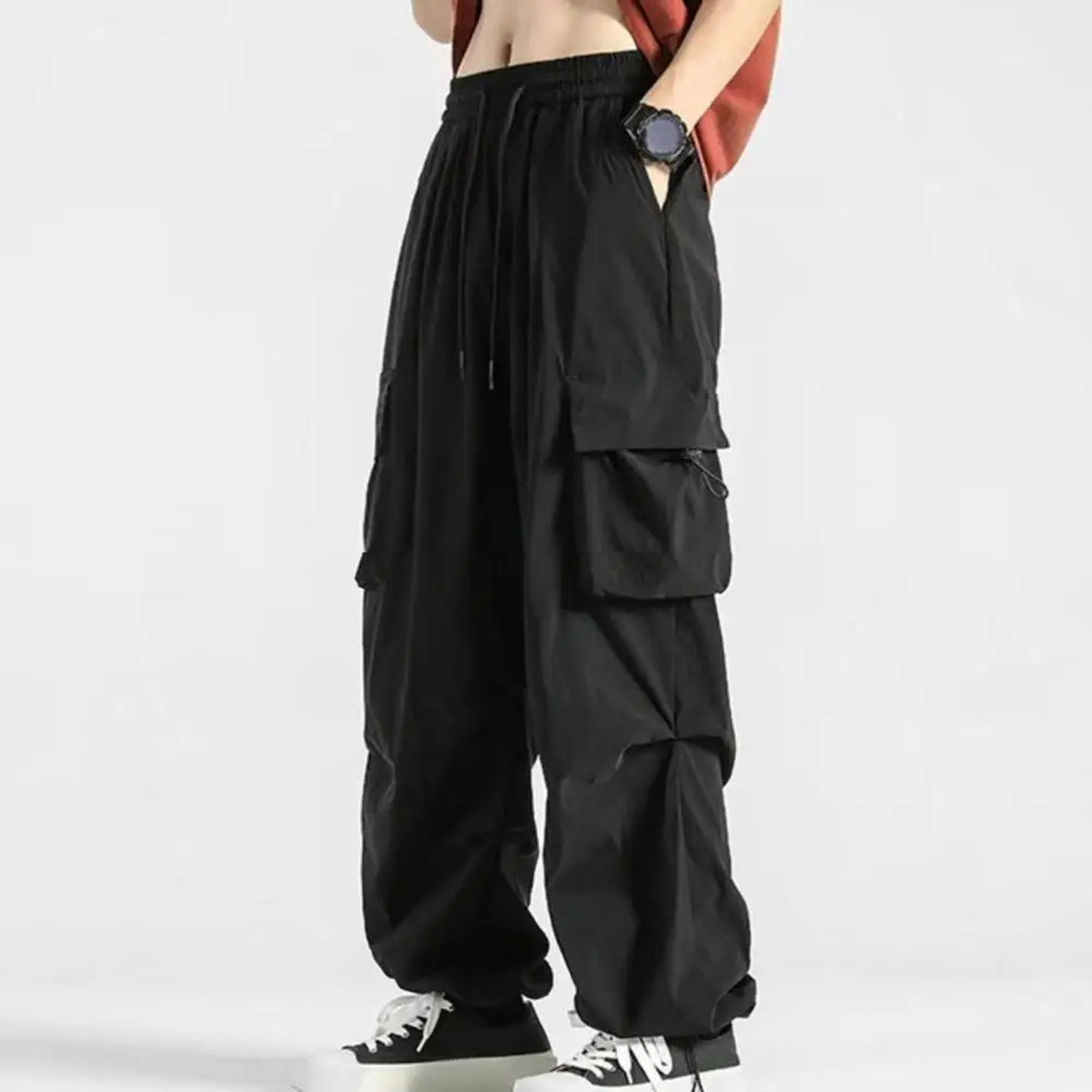 Description Picture 6 of itemMen Trousers Men's Quick Dry Cargo Pants with Wide Leg Multi Pockets for Gym Training Outdoor Activities Men Elastic Waist Pants