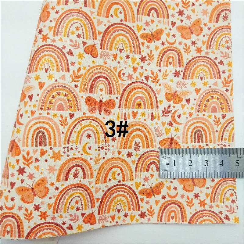 Description Picture 5 of itemAutumn Rainbows Printed Synthetic Leather Faux Fabric Sheets Felt Backing Vinyl For Earrings bag Bows DIY GM2358B