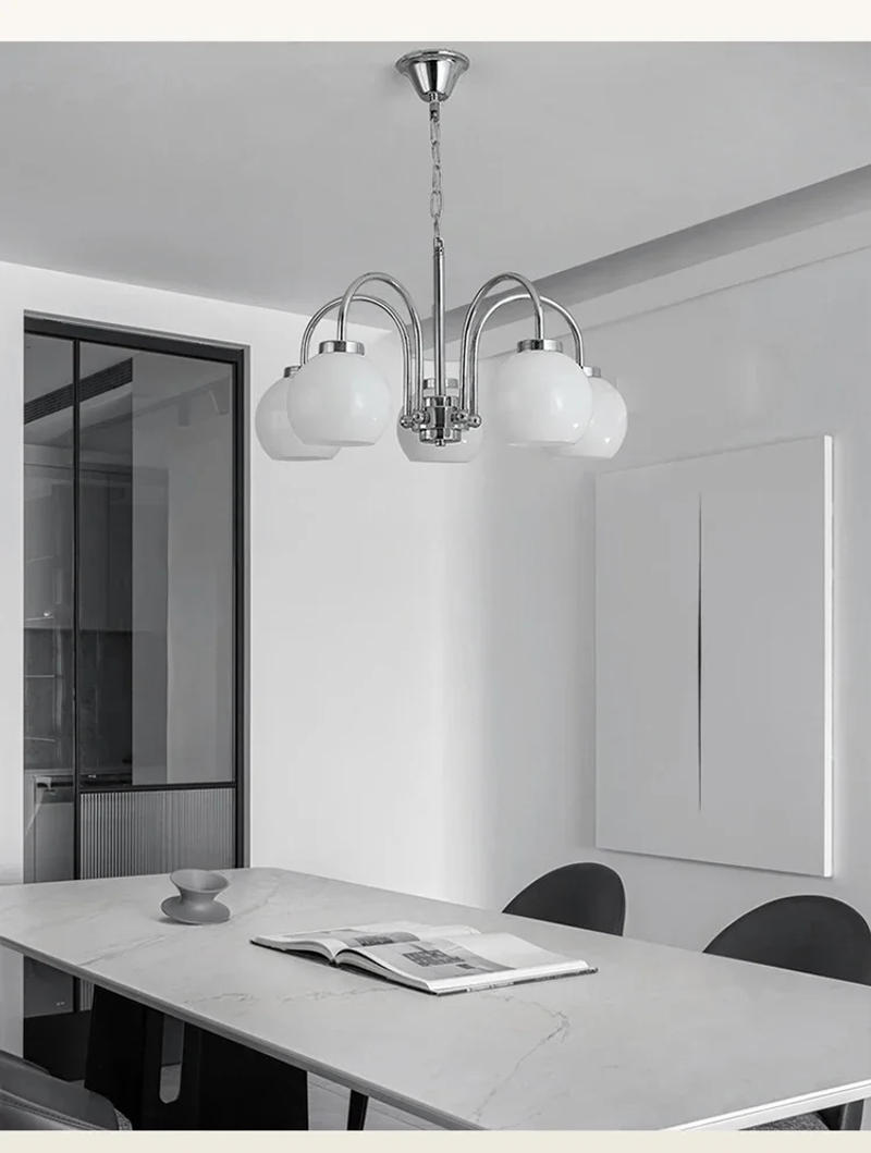 Description Picture 6 of itemModern Classic LED Chandelier Mid Century Contemporary Ceiling Light Fixtures with Chrome Finish and Opal Glass Shade for Bath