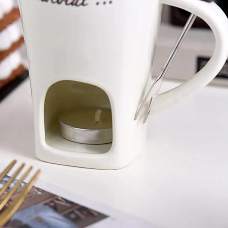 Description Picture 3 of item200ml Chocolate Fondue Mug 3 pieces Ceramic Tea Candle Fondue Set Butter Warmer Heating Tea Light Melting Pot For Candy Caramel