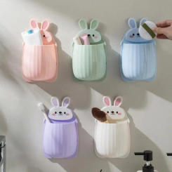 Toothbrushes Cup Rabbit Wall-mounted Storage Box Wall Hanging Storage Rack Punch-free Storage Box Bathroom Makeup Organizer