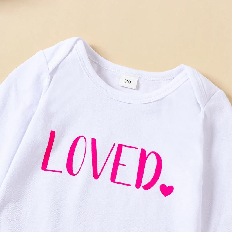 Description Picture 4 of itemNewborn Valentine s Day Pants Set Baby Girl Letter Print Romper and Heart Print Pants Headband Outfits Infant Clothing