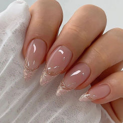 Gilt French 24 Pcs Press on Nails Pink Gradient Fake Nails Glossy Artificial Finger Manicure Reusable False Nails for Women