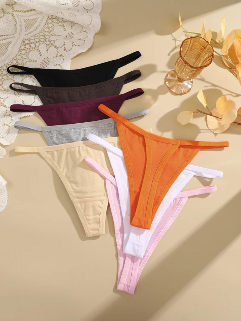 Description Picture 6 of item4Pcs Women's Cotton Thongs Sexy Thin Waist Underwear Traceless Low Waist G-string Sports T-Back Female Breathable Panties S-XL