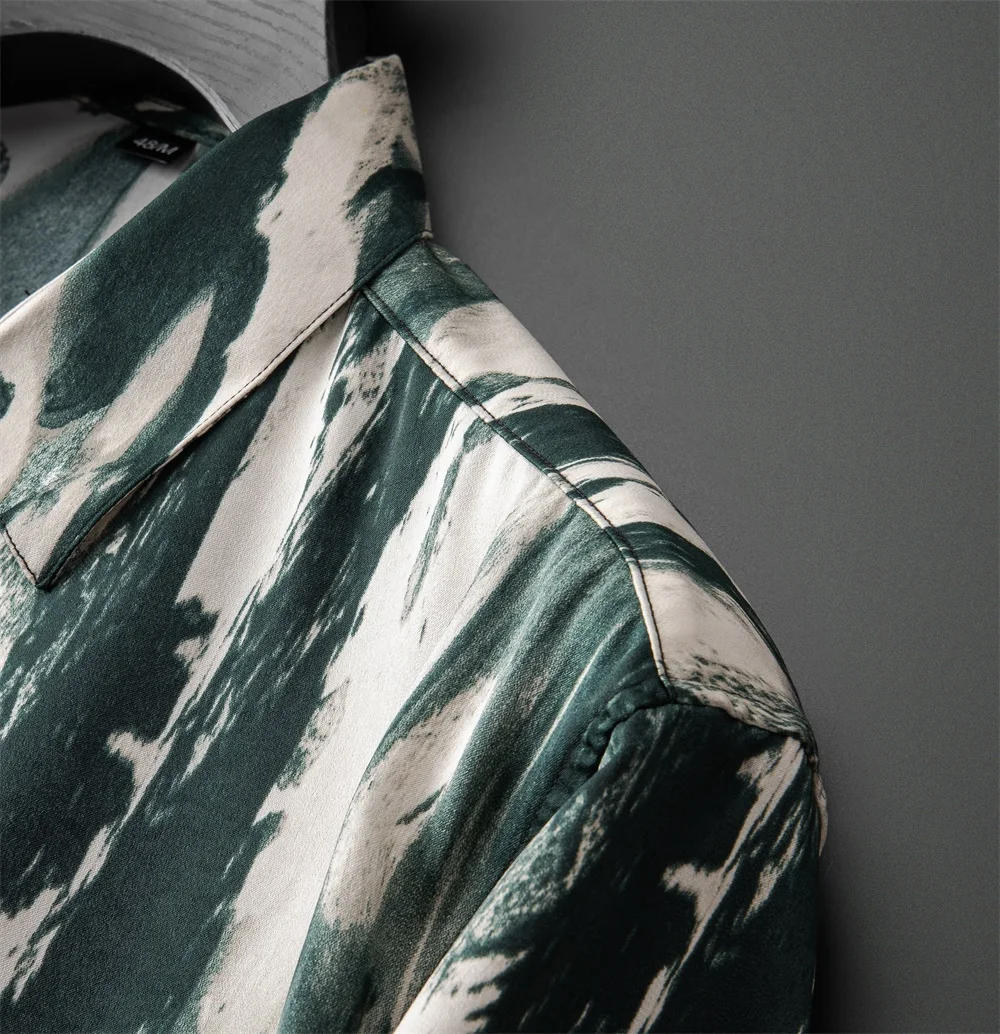 Description Picture 6 of itemChinese Style Ink Printed Shirt for Men Long Sleeve Loose Shirts Fashion Casual Social Party Tuxedo Blouse Streetwear 2024