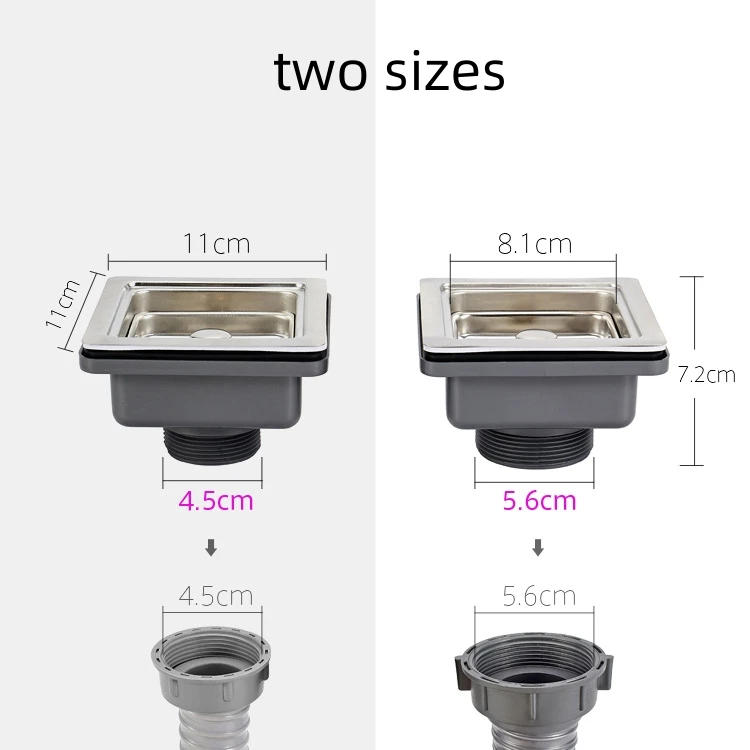 Description Picture 3 of itemStainless Steel Sink Square Drainer Kitchen Drains Strainers Filter Dregs Deodorant Hose Flume with Overflow Kitchen Accessories
