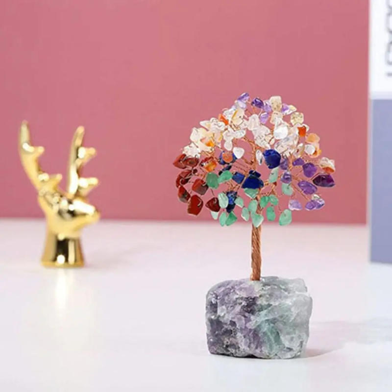 Description Picture 6 of itemCrystal Copper Wire Wrapped Money Tree Reiki Chakra Stones Crafts Agate Fluorite Base Potted Plants Feng Shui Trees Home Decor