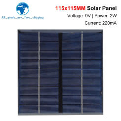 9V 2W 220MA Solar Panel 115X115MM Mini Solar System DIY For Battery Cell Phone Chargers Portable Solar Cell