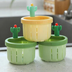 Kitchen Sink Drain Strainer Cute Cartoon Cactus Handle Waste Collector Filter Anti-clogging Easy Cleaning Plug Filter Basket