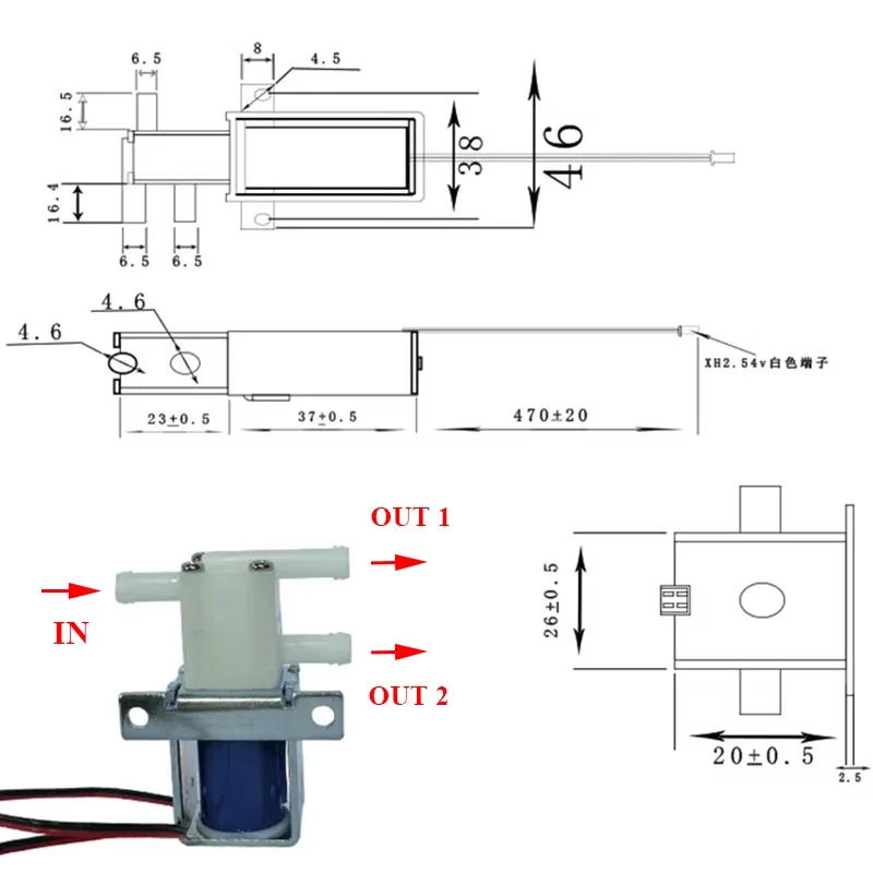 Description Picture 3 of itemDC 12V/24V 3-Way 2-Position NC/NO Small Electric Solenoid Valve Mini Water Air Flow Control for DIY Dispensers Coffee Tea Table