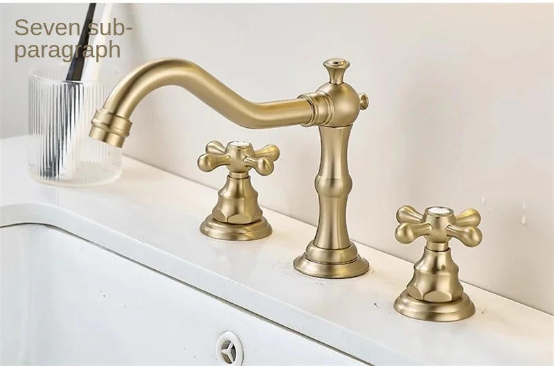 Description Picture 5 of itemBrushed Gold Bathroom Faucet Total Brass  Basin Widespread Sink 3 Hole Hot And Cold Waterfall Water Tap