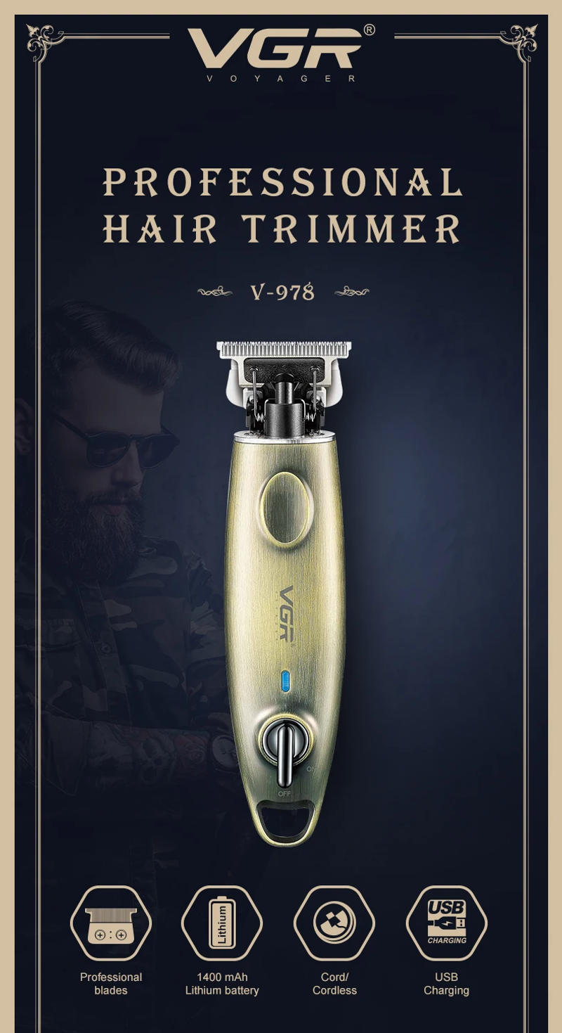 Description Picture 2 of itemVGR Rechargeable Metal Vintage Electric Hair and Beard Trimmer Men's Beauty Body Face Cut Beard Electric Professional Hairdresse