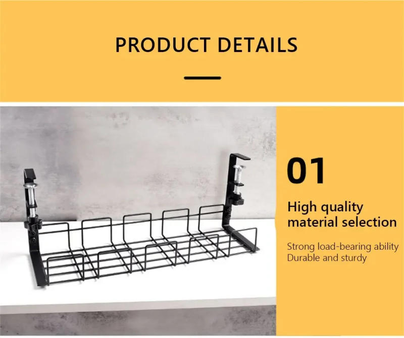 Description Picture 6 of itemUnder Table Storage Rack Metal Cable Management Tray Home Office Desk Wire Organizer No Punching Kitchen Storage Accessories