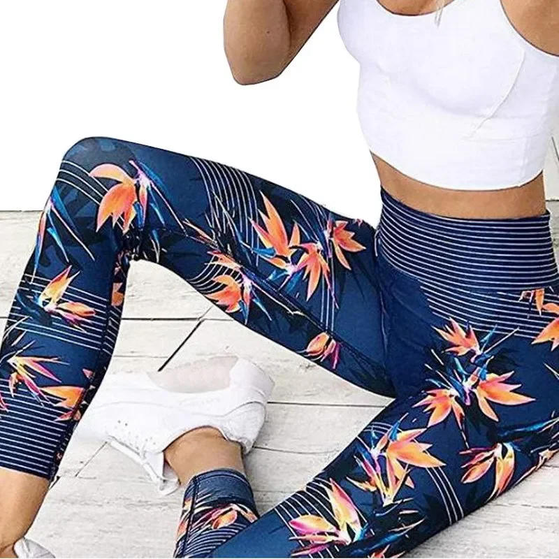 Description Picture 6 of itemYoga Pants Women's Fitness Sport Leggings Stripe Printing Elastic Gym Workout Tights S-XL Running Trousers Plus Size
