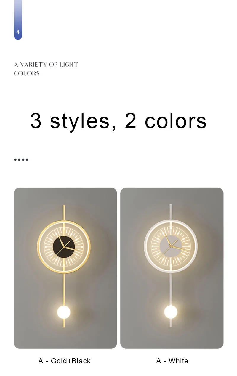Description Picture 6 of itemModern Led Clock Wall Mounted Lamps for Bedroom Living Room Hallway Sconce Light Fixtures Hotel Decoration Lighting Home Indoor