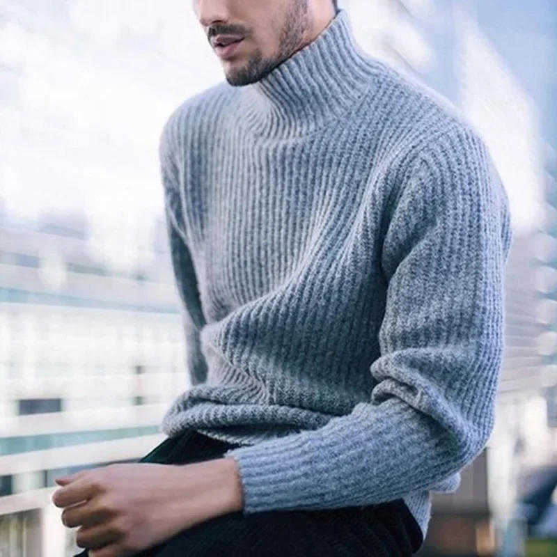Description Picture 4 of itemSweater Men  Autumn/Winter Sweater Mens Fashion Solid Color High Collar Long Sleeve Knitted Top Pullover for Men